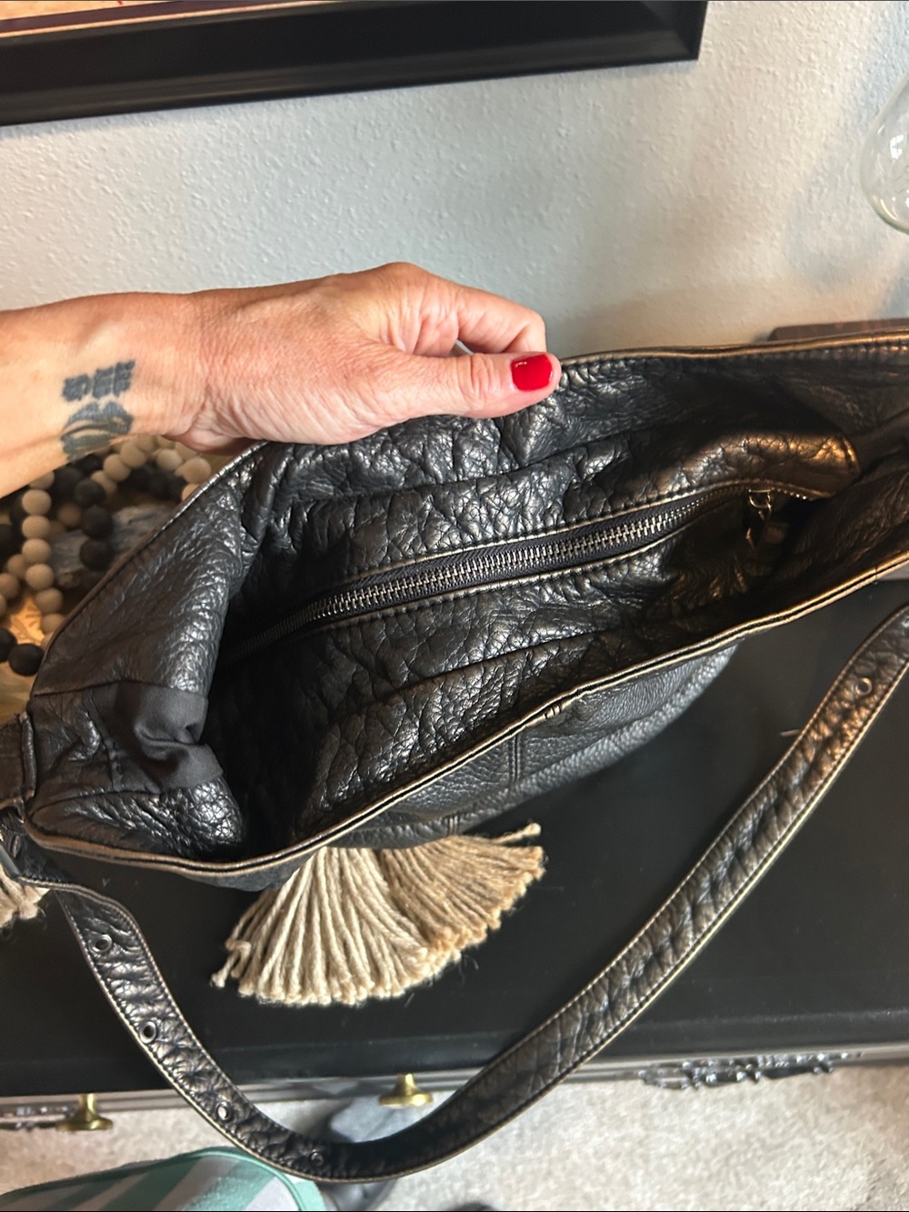 Leather Multi-Zip Hobo Shoulder Bag - Gunmetal - Picture 10 of 15